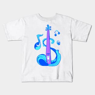 Neon Blue String Violin Kids T-Shirt